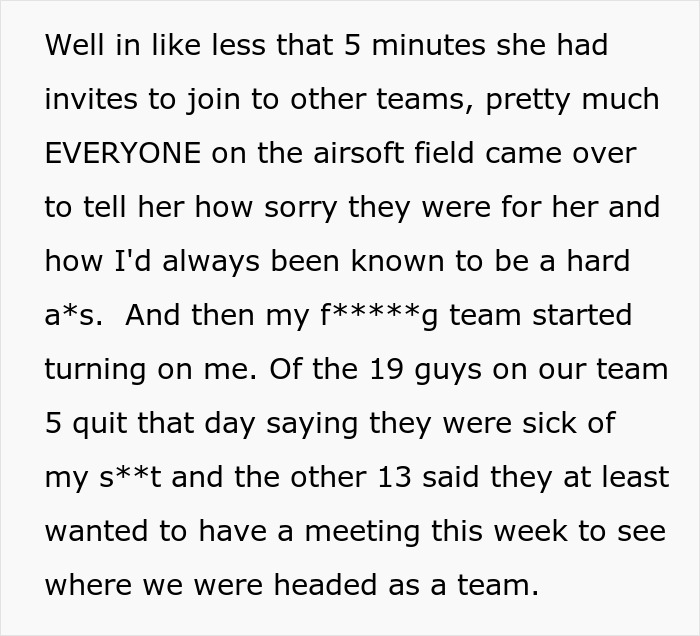 Airsoft leader faces team turning on him after booting a woman ignoring the dress code. Airsoft leader faces team turning on him after booting a woman ignoring the dress code.