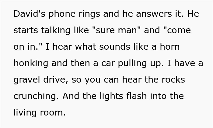 A screenshot of text where a woman overhears her childish BF inviting more people over, leading to breaking up. A screenshot of text where a woman overhears her childish BF inviting more people over, leading to breaking up.