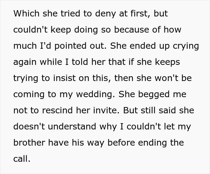 Text of a grandmother crying after being told she cannot come to the wedding due to the entitled man.