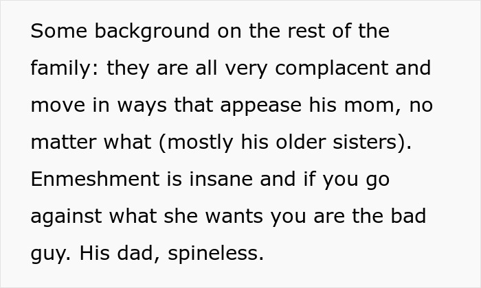 The frustrated bride details her in-laws' complacency and enmeshment, influenced by a toxic MIL. The frustrated bride details her in-laws' complacency and enmeshment, influenced by a toxic MIL.