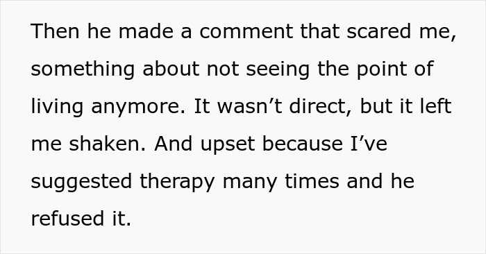 A woman feeling like the third wheel in her own marriage discusses her husband's concerning comments and refusal of therapy. A woman feeling like the third wheel in her own marriage discusses her husband's concerning comments and refusal of therapy.