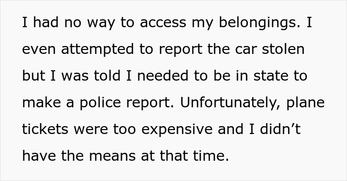 Text snippet about not accessing belongings and expensive plane tickets, related to a man who hides his baby.