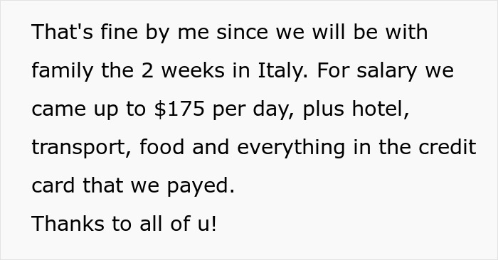 Text detailing the agreed-upon salary and expenses for a nanny on family vacation, including hotel and food.
