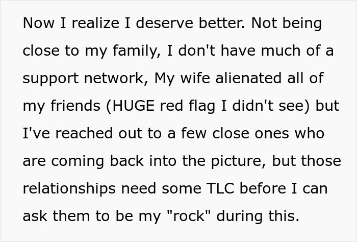 Text describes a man realizing he deserves better, as his postpartum wife expects him to slog at home with cancer.
