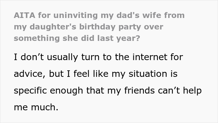 Text post about a stepmom banned from future kids birthday parties for K-Pop character antics. Text post about a stepmom banned from future kids birthday parties for K-Pop character antics.