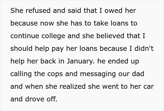 Man thinks the matter with aunt asking him money is done, but she believes he owes her, driving away. Man thinks the matter with aunt asking him money is done, but she believes he owes her, driving away.