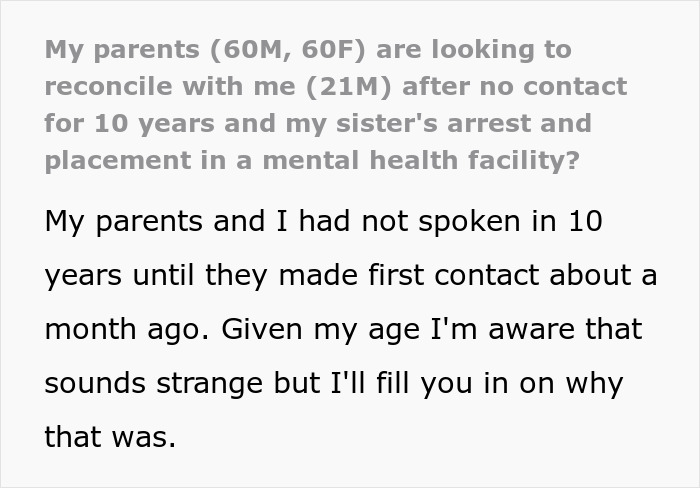 Guy Can't Believe Parents Want To Reconcile After They Ignored His Sister's Mental Health To Dangerous Levels Guy Can't Believe Parents Want To Reconcile After They Ignored His Sister's Mental Health To Dangerous Levels
