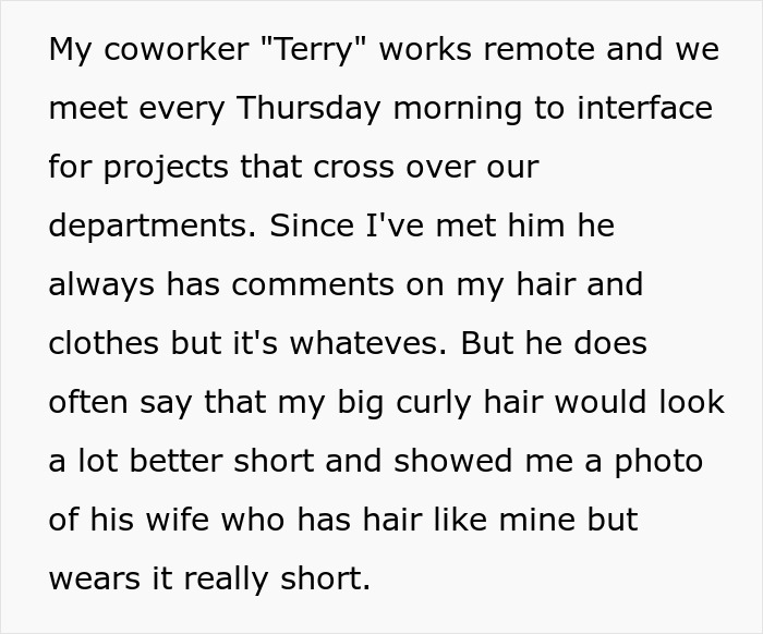 Woman's Creepy Coworker Cut Off Her Hair After Months Of Weird Comment, Blames It On "Intrusive Thought" Woman's Creepy Coworker Cut Off Her Hair After Months Of Weird Comment, Blames It On "Intrusive Thought"