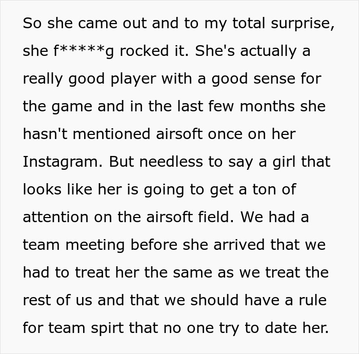 Airsoft leader surprised by woman's skill and commitment to the game, despite her attractive appearance. Airsoft leader surprised by woman's skill and commitment to the game, despite her attractive appearance.