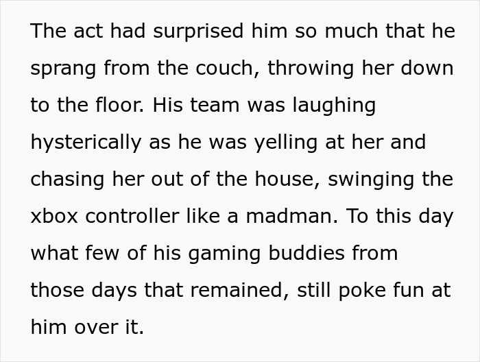 A man pushes a woman off the couch, swinging an Xbox controller. He accidentally evicts DIL from her house.