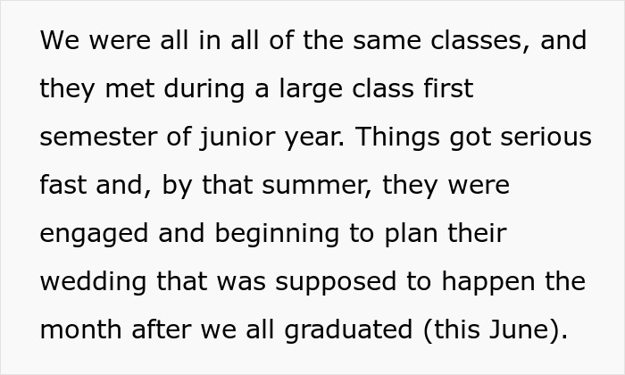 Text explaining how the couple met and got engaged, leading to the canceled wedding. Text explaining how the couple met and got engaged, leading to the canceled wedding.