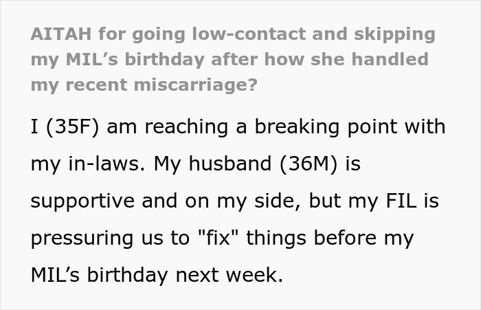 Screenshot of text about a MIL turning a DIL's and daughter's pregnancy into a competition after a miscarriage. Screenshot of text about a MIL turning a DIL's and daughter's pregnancy into a competition after a miscarriage.