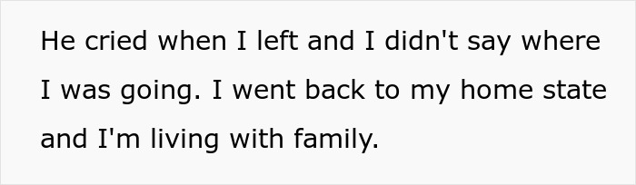 A screenshot of a paragraph detailing a woman's departure from her fiancé and return to her home state. A screenshot of a paragraph detailing a woman's departure from her fiancé and return to her home state.