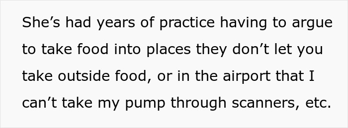 A white image displaying text where a teacher learns a lesson about arguing to take food into places. A white image displaying text where a teacher learns a lesson about arguing to take food into places.