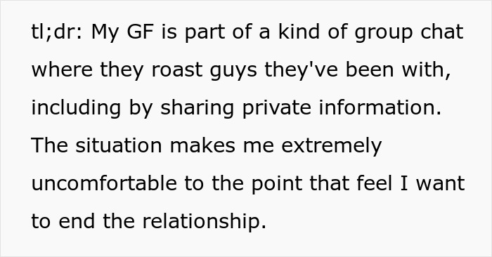 A guy thinks he has met the one, but an accidental peek at her phone reveals a secret group chat.