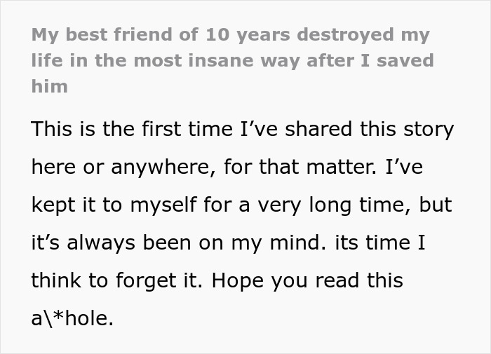 Screenshot of text detailing a friend destroying life and copying business, highlighting trust issues. Screenshot of text detailing a friend destroying life and copying business, highlighting trust issues.