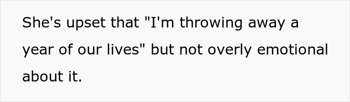 Text stating the girlfriend is upset about the year-long relationship being thrown away after her revenge. Text stating the girlfriend is upset about the year-long relationship being thrown away after her revenge.