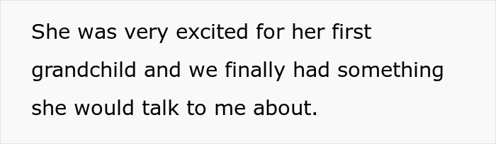 Screenshot of text about a new mom's MIL being excited for her first grandchild, which improved their communication. Screenshot of text about a new mom's MIL being excited for her first grandchild, which improved their communication.
