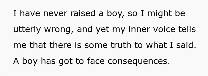 Text where a man reflects on punishing his nephew for punching his baby daughter, believing a boy must face consequences.