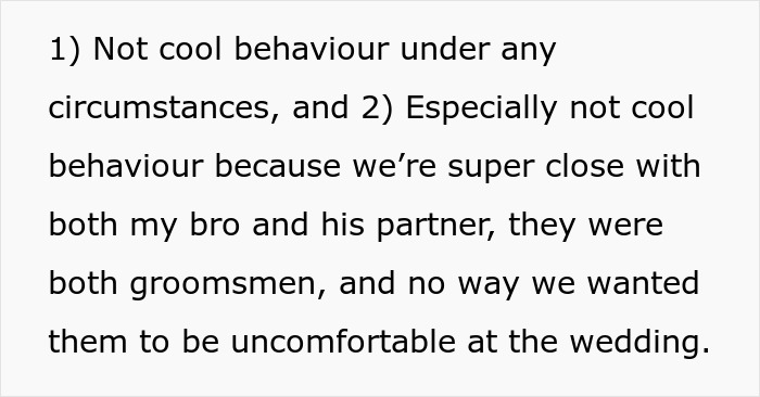 Groom's Mom loses it over his bride's gay brother and gets entire family banned from the wedding.