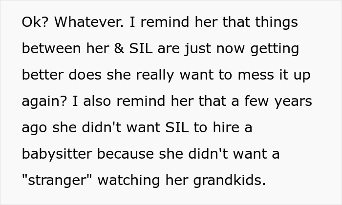 Man's shiny spine: a conversation about his mom's past behavior with babysitters for grandkids. Man's shiny spine: a conversation about his mom's past behavior with babysitters for grandkids.
