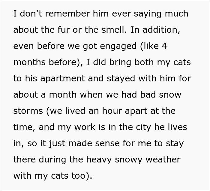 A screenshot of a Reddit post where a bride-to-be questions her engagement after her fiancé issues an ultimatum about her cat. A screenshot of a Reddit post where a bride-to-be questions her engagement after her fiancé issues an ultimatum about her cat.