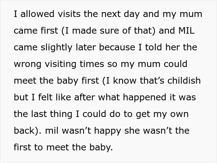 New mom arranging visits, MIL unhappy about not being first to meet the baby after delivery room incident. New mom arranging visits, MIL unhappy about not being first to meet the baby after delivery room incident.