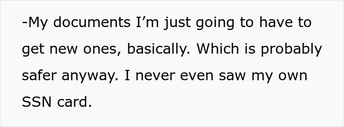 A teen escapes controlling mom. The narrative describes getting new documents and not having seen her own SSN card. A teen escapes controlling mom. The narrative describes getting new documents and not having seen her own SSN card.