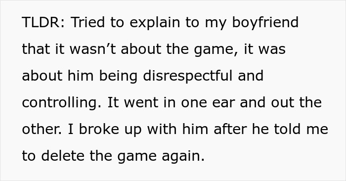 TLDR: A woman's explanation about her controlling boyfriend deleting her phone app, leading to a breakup. TLDR: A woman's explanation about her controlling boyfriend deleting her phone app, leading to a breakup.