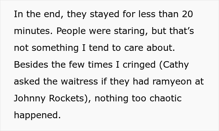 Text explaining the short and chaotic presence of the stepmom at the kid's birthday. Text explaining the short and chaotic presence of the stepmom at the kid's birthday.