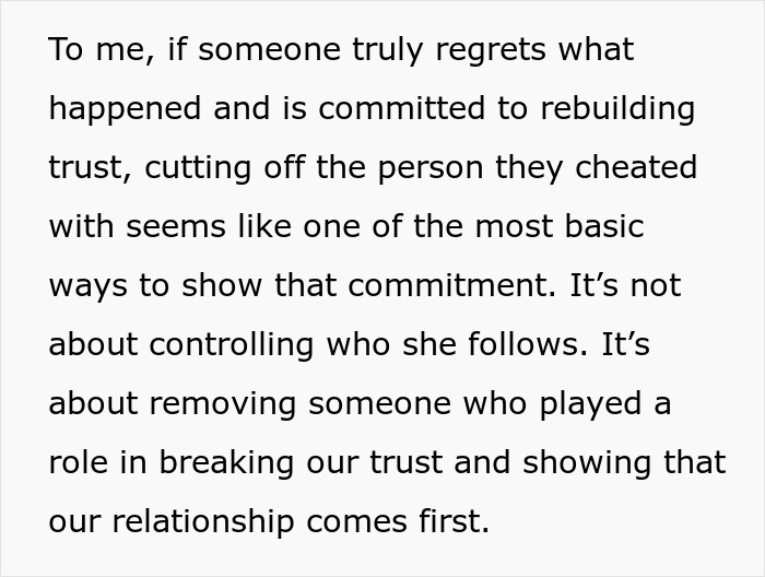 Text snippet: Cheating wife affair over, but refuses to cut contact with other man, discusses rebuilding trust. Text snippet: Cheating wife affair over, but refuses to cut contact with other man, discusses rebuilding trust.