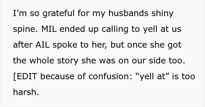 Screenshot of text: Pregnant wife grateful for husband defending her at family dinner after aunt's weight insult.