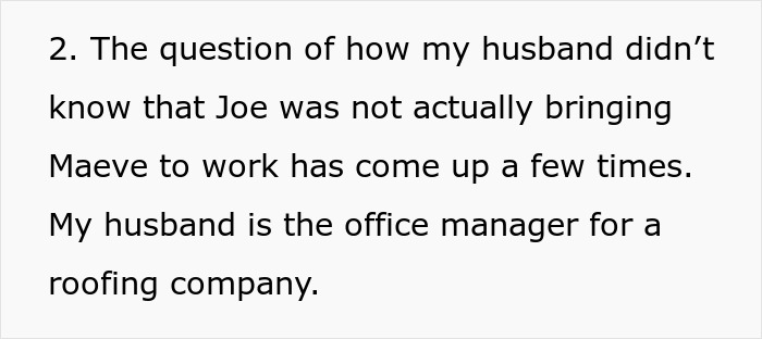 A text box detailing the husband's role as an office manager in the serial cheater story. A text box detailing the husband's role as an office manager in the serial cheater story.