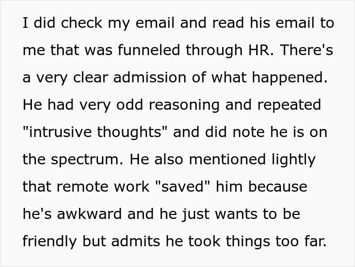 Woman's Creepy Coworker Cut Off Her Hair After Months Of Weird Comment, Blames It On "Intrusive Thought" Woman's Creepy Coworker Cut Off Her Hair After Months Of Weird Comment, Blames It On "Intrusive Thought"