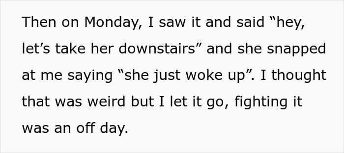 A screenshot showing text about a mom's nanny violating boundaries and her employer status.