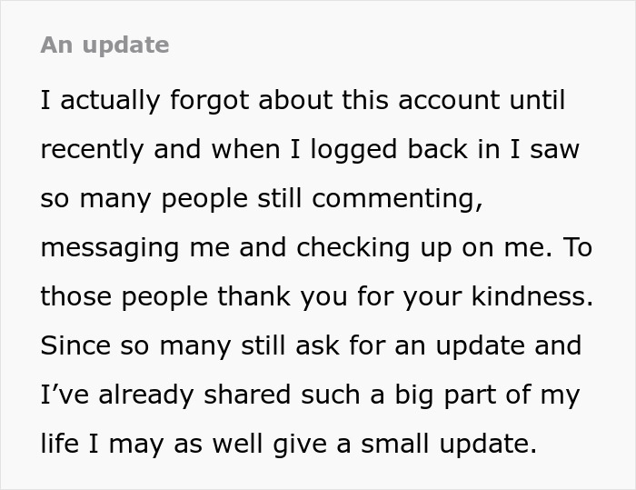 An update from the woman about the situation of seeing her husband and sister naked, thanking supporters.