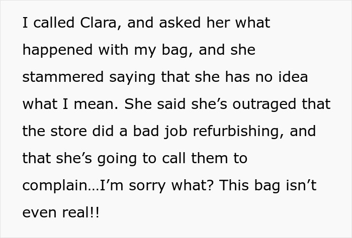 A woman confronts her best friend about getting a fake designer bag back instead of her sentimental one. A woman confronts her best friend about getting a fake designer bag back instead of her sentimental one.