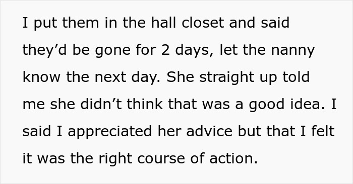 A screenshot showing text about a mom's nanny violating boundaries and ignoring her employer's instructions.