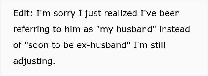 A woman realizing she should refer to her husband as soon to be ex-husband after his violent reaction to allergic SIL eating peanuts. A woman realizing she should refer to her husband as soon to be ex-husband after his violent reaction to allergic SIL eating peanuts.