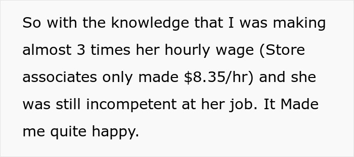 Text on a white background detailing a lazy manager's incompetence despite high wages.