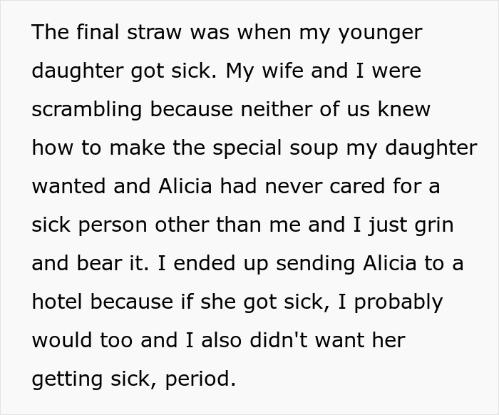 A dad hires a nanny because his new wife can't handle his kids. Text about daughter getting sick and sending Alicia to a hotel. A dad hires a nanny because his new wife can't handle his kids. Text about daughter getting sick and sending Alicia to a hotel.