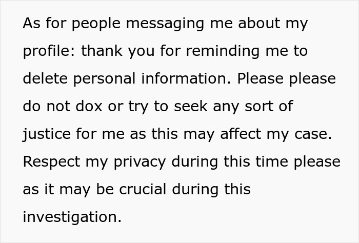 Text post about respecting privacy during investigation of step dad spy camera in room. Text post about respecting privacy during investigation of step dad spy camera in room.