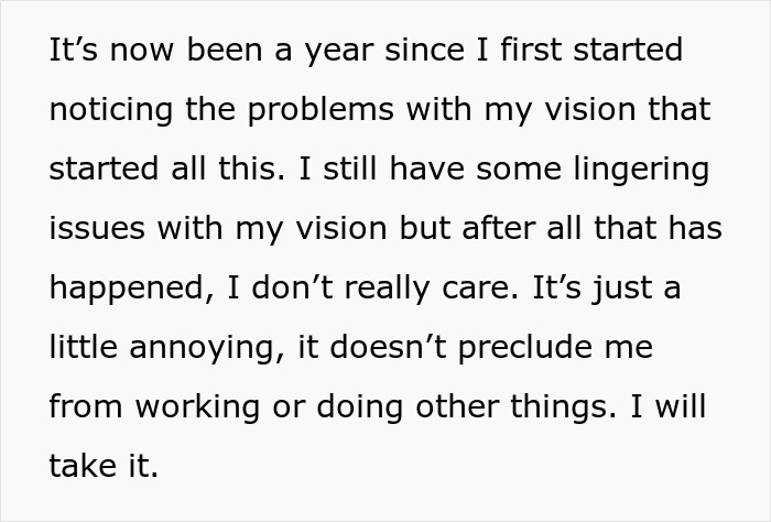 One year after discovering a brain tumor, man experiences minor vision issues but embraces his second chance at life.