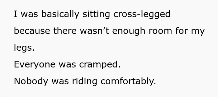 A screenshot from a story about a woman turning her car around mid-trip due to sister's unexpected reaction and family drama, showing text about cramped conditions in the car. A screenshot from a story about a woman turning her car around mid-trip due to sister's unexpected reaction and family drama, showing text about cramped conditions in the car.