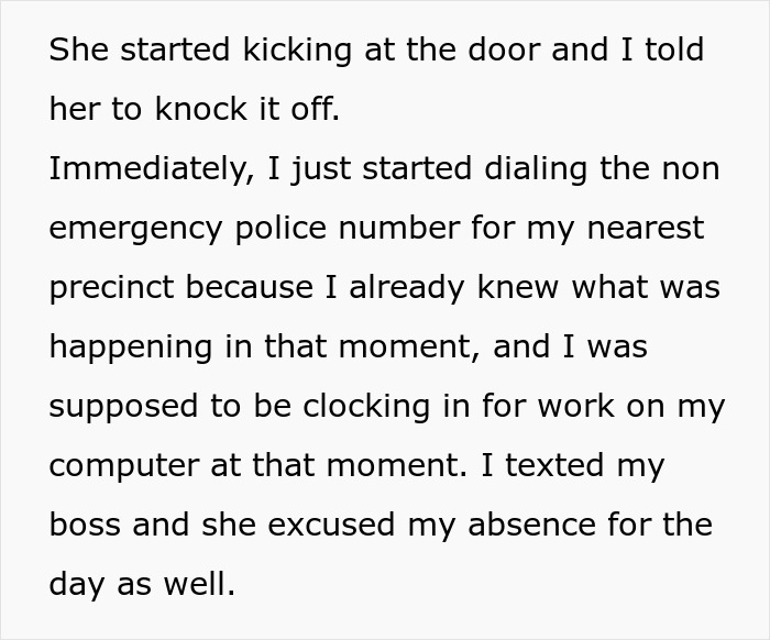 Text describing dialing non-emergency police due to a woman's scary fixation on a groom and an unsettling turn.