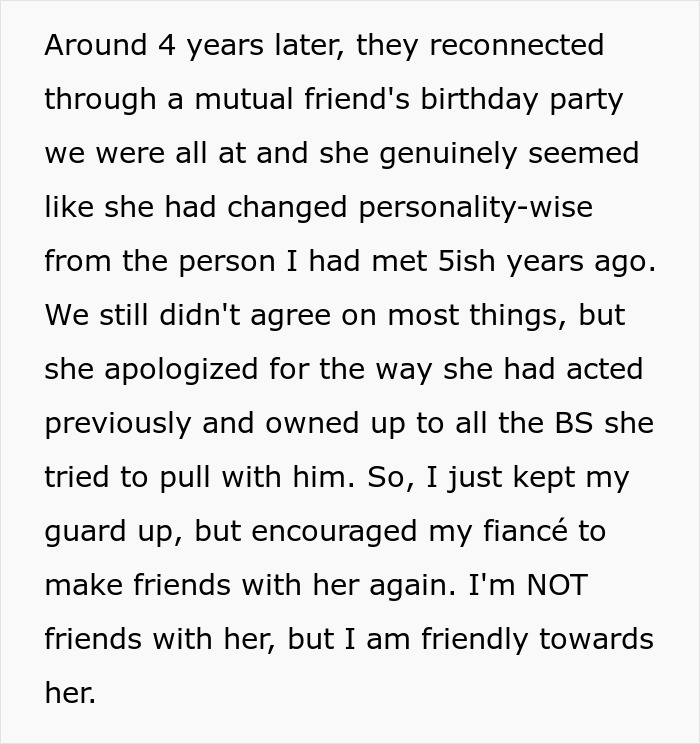 Four years later, the woman reconnected with the changed groom, encouraging her fianc&eacute; to befriend the unsettling, fixated ex.