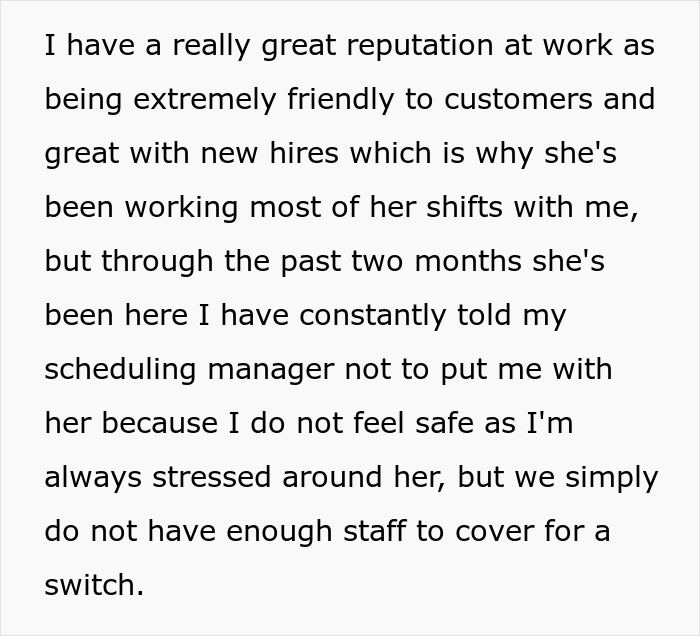 The impact of a 17YO slacking off at work, causing stress and unsafe feelings for colleagues. The impact of a 17YO slacking off at work, causing stress and unsafe feelings for colleagues.