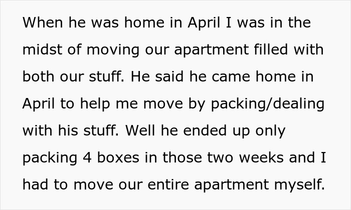 Text from a bride-to-be about her fiancé's minimal help moving, adding to her painful dots about their relationship. Text from a bride-to-be about her fiancé's minimal help moving, adding to her painful dots about their relationship.