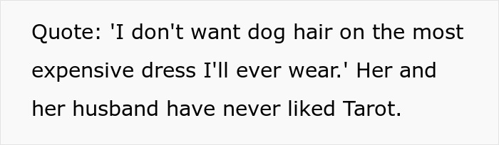Text: The bride bans the service dog from her wedding, leading to the sibling's boycott.