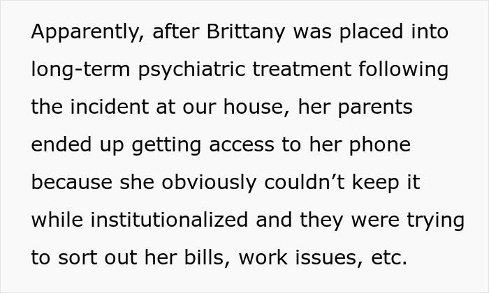 Text explaining Brittany's long-term psychiatric treatment after an unsettling turn and scary fixation.